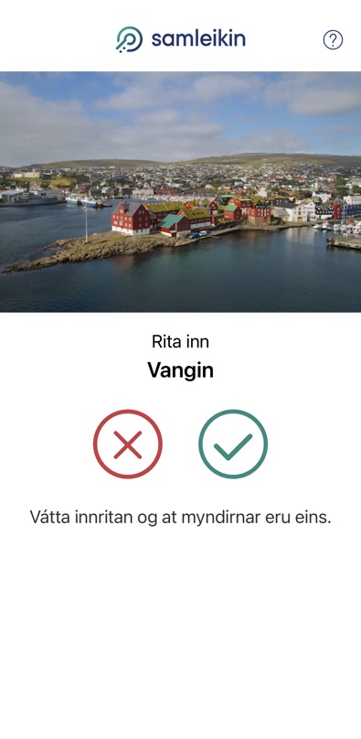 Mynd av at góðkenna innritan við Samleikanum